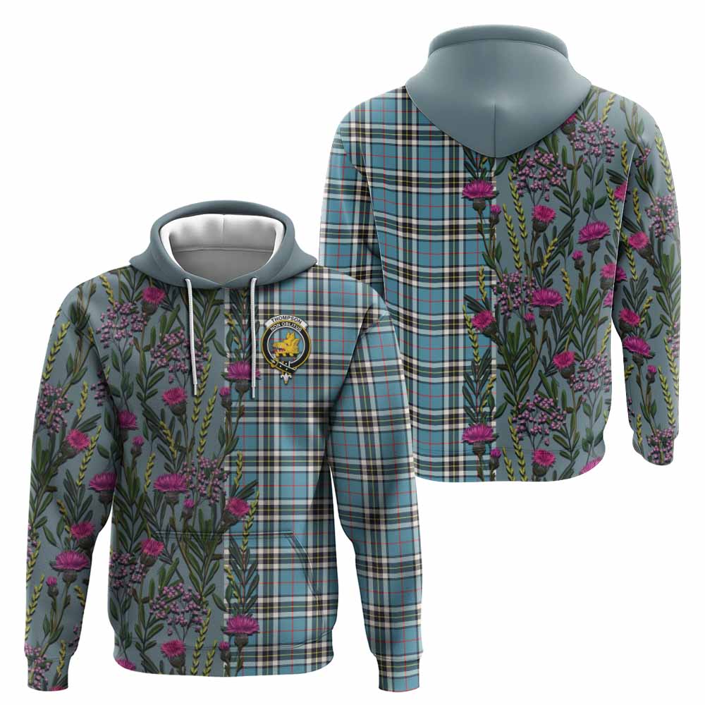 Thompson (Thomson) Family Crest Tartan Hoodie Scottish Thistle Flower Pattern Half Style - Tartan Vibes Clothing