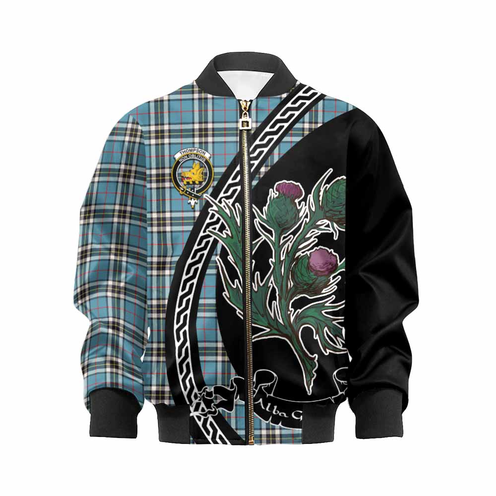 Thompson (Thomson) Family Crest Tartan Kid Bomber Jacket Alba Thistle Inspired - Tartan Vibes Clothing