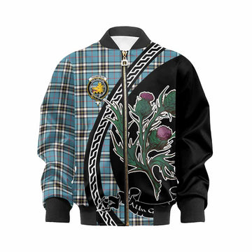 Thompson (Thomson) Family Crest Tartan Kid Bomber Jacket Alba Thistle Inspired - Tartan Vibes Clothing