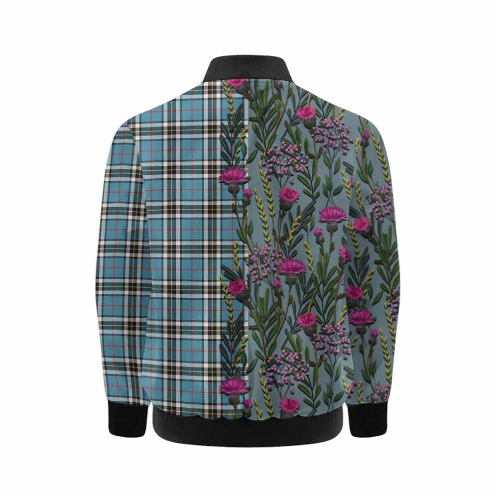 Thompson (Thomson) Family Crest Tartan Kid Bomber Jacket Scottish Thistle Flower Pattern Half Style - Tartan Vibes Clothing