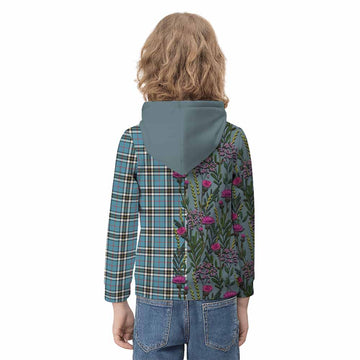 Thompson (Thomson) Family Crest Tartan Kid Hoodie Scottish Thistle Flower Pattern Half Style - Tartan Vibes Clothing