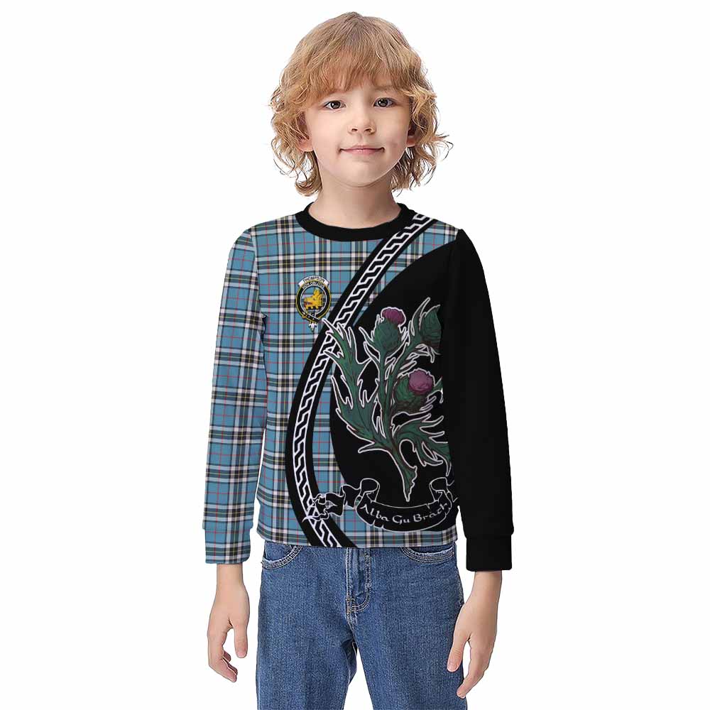 Thompson (Thomson) Family Crest Tartan Kid Knitted Sweatshirt Alba Thistle Inspired - Tartan Vibes Clothing