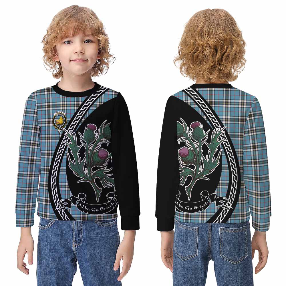 Thompson (Thomson) Family Crest Tartan Kid Knitted Sweatshirt Alba Thistle Inspired - Tartan Vibes Clothing