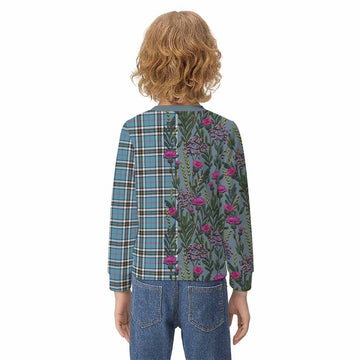 Thompson (Thomson) Family Crest Tartan Kid Knitted Sweatshirt Scottish Thistle Flower Pattern Half Style - Tartan Vibes Clothing