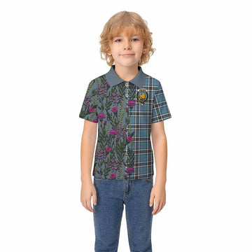Thompson (Thomson) Family Crest Tartan Kid Polo Shirt Scottish Thistle Flower Pattern Half Style - Tartan Vibes Clothing