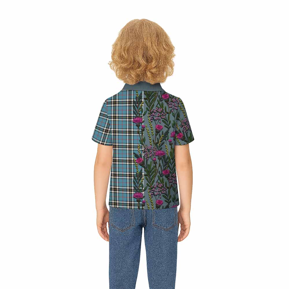 Thompson (Thomson) Family Crest Tartan Kid Polo Shirt Scottish Thistle Flower Pattern Half Style - Tartan Vibes Clothing