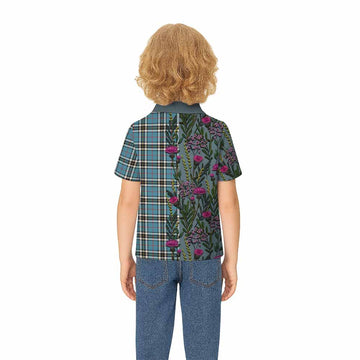 Thompson (Thomson) Family Crest Tartan Kid Polo Shirt Scottish Thistle Flower Pattern Half Style - Tartan Vibes Clothing