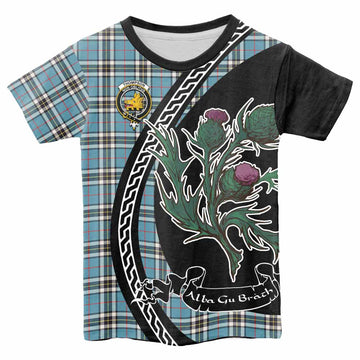 Thompson (Thomson) Family Crest Tartan Kid T-shirt Alba Thistle Inspired - Tartan Vibes Clothing