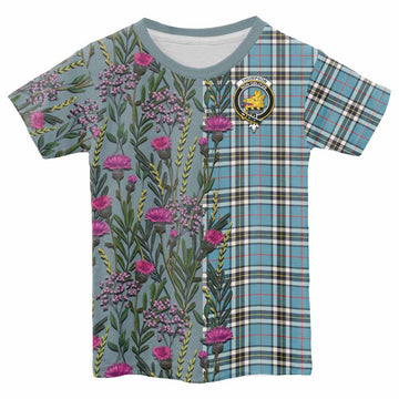 Thompson (Thomson) Family Crest Tartan Kid T-shirt Scottish Thistle Flower Pattern Half Style - Tartan Vibes Clothing