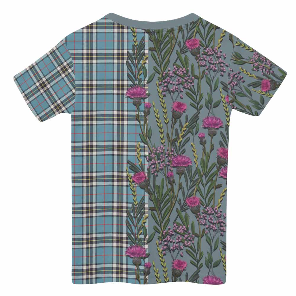 Thompson (Thomson) Family Crest Tartan Kid T-shirt Scottish Thistle Flower Pattern Half Style - Tartan Vibes Clothing