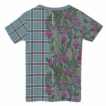 Thompson (Thomson) Family Crest Tartan Kid T-shirt Scottish Thistle Flower Pattern Half Style - Tartan Vibes Clothing