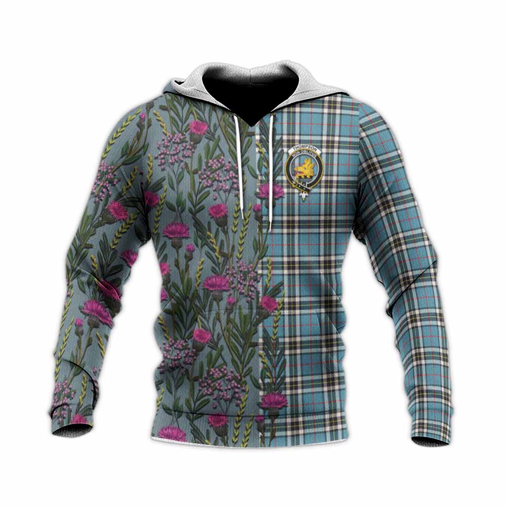 Thompson (Thomson) Family Crest Tartan Knitted Hoodie Scottish Thistle Flower Pattern Half Style - Tartan Vibes Clothing