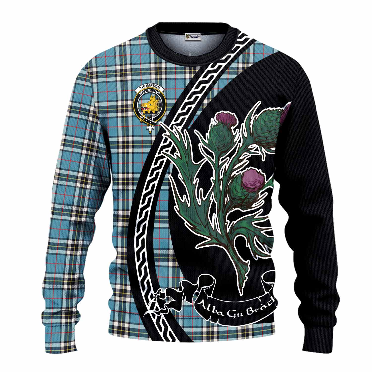 Thompson (Thomson) Family Crest Tartan Knitted Sweater Alba Thistle Inspired - Tartan Vibes Clothing