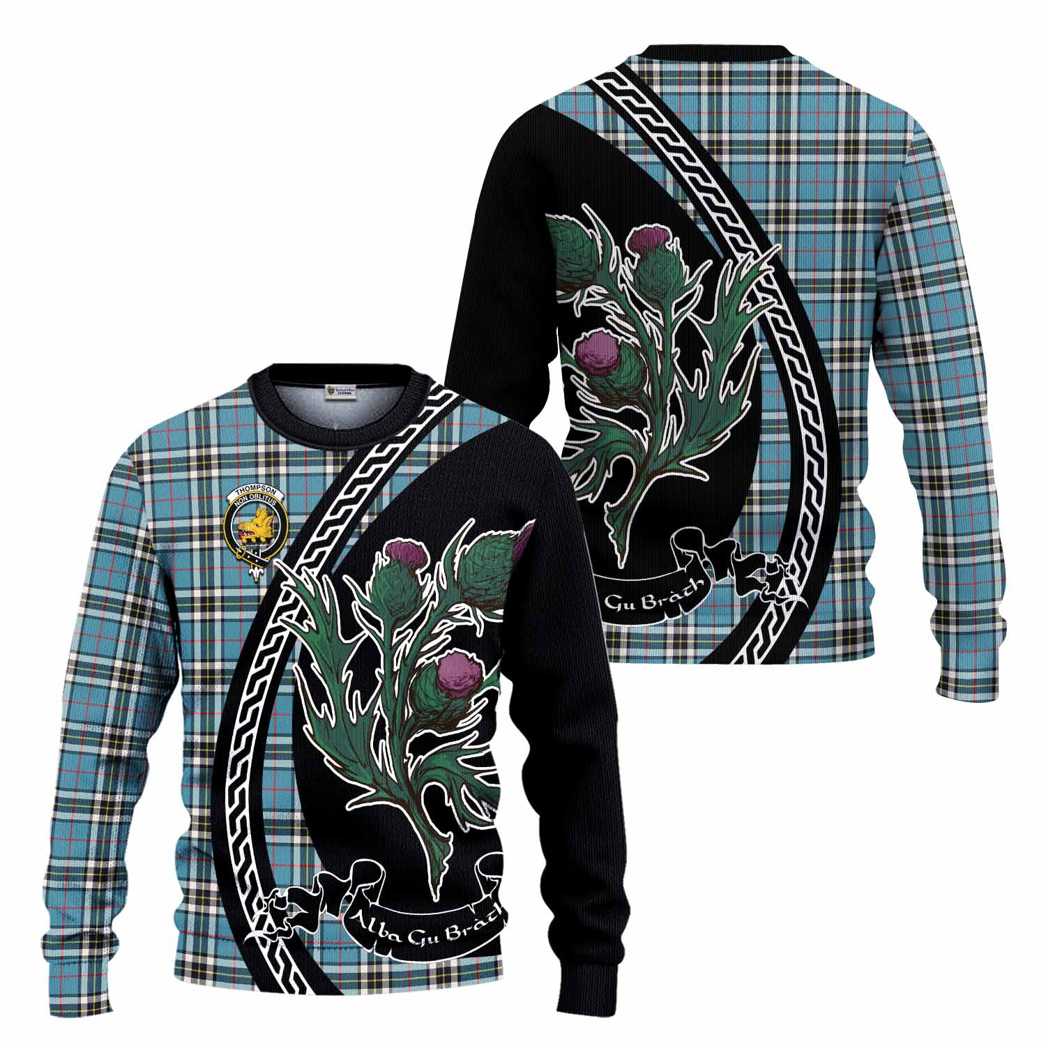 Thompson (Thomson) Family Crest Tartan Knitted Sweater Alba Thistle Inspired - Tartan Vibes Clothing