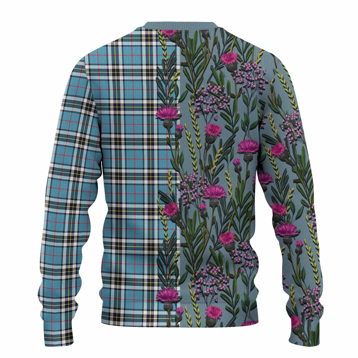 Thompson (Thomson) Family Crest Tartan Knitted Sweater Scottish Thistle Flower Pattern Half Style - Tartan Vibes Clothing
