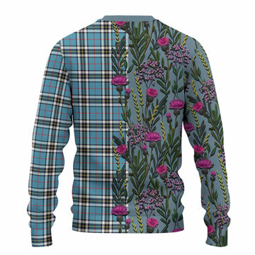 Thompson (Thomson) Family Crest Tartan Knitted Sweater Scottish Thistle Flower Pattern Half Style - Tartan Vibes Clothing