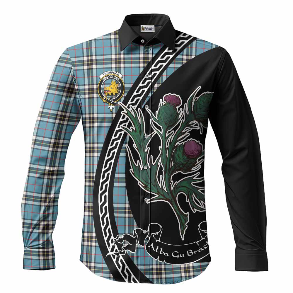 Thompson (Thomson) Family Crest Tartan Long Sleeve Button Shirts Alba Thistle Inspired - Tartan Vibes Clothing
