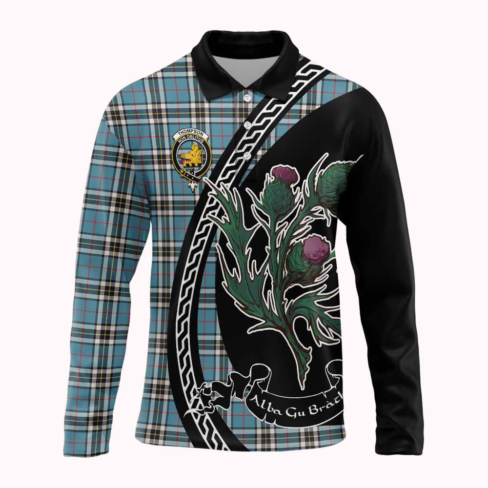 Thompson (Thomson) Family Crest Tartan Long Sleeve Polo Shirt Alba Thistle Inspired - Tartan Vibes Clothing