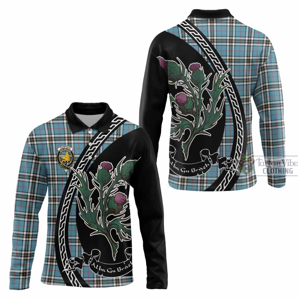 Thompson (Thomson) Family Crest Tartan Long Sleeve Polo Shirt Alba Thistle Inspired - Tartan Vibes Clothing