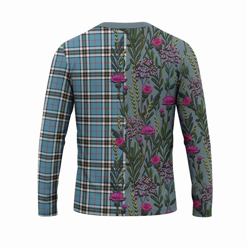Thompson (Thomson) Family Crest Tartan Long Sleeve T-Shirt Scottish Thistle Flower Pattern Half Style - Tartan Vibes Clothing