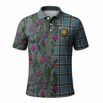 Thompson (Thomson) Family Crest Tartan Polo Shirt Scottish Thistle Flower Pattern Half Style - Tartan Vibes Clothing