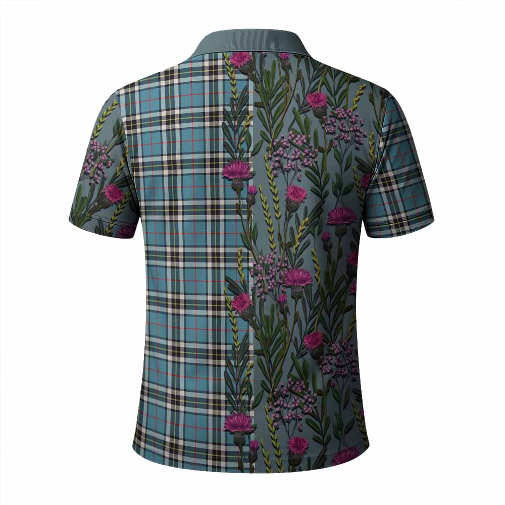 Thompson (Thomson) Family Crest Tartan Polo Shirt Scottish Thistle Flower Pattern Half Style - Tartan Vibes Clothing