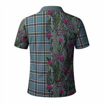 Thompson (Thomson) Family Crest Tartan Polo Shirt Scottish Thistle Flower Pattern Half Style - Tartan Vibes Clothing