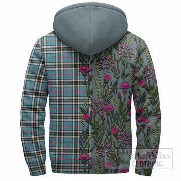 Thompson (Thomson) Family Crest Tartan Sherpa Hoodie Scottish Thistle Flower Pattern Half Style - Tartan Vibes Clothing