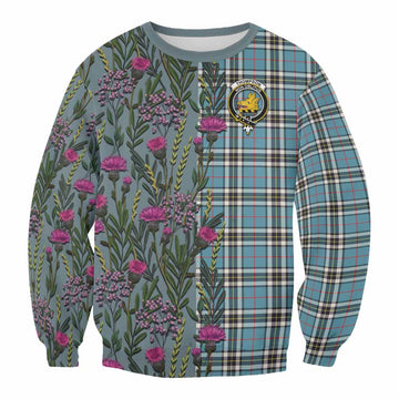 Thompson (Thomson) Family Crest Tartan Sweatshirt Scottish Thistle Flower Pattern Half Style - Tartan Vibes Clothing