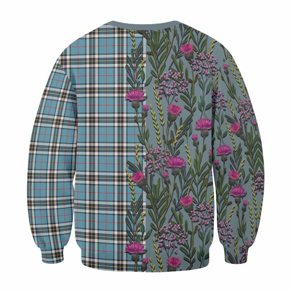 Thompson (Thomson) Family Crest Tartan Sweatshirt Scottish Thistle Flower Pattern Half Style - Tartan Vibes Clothing