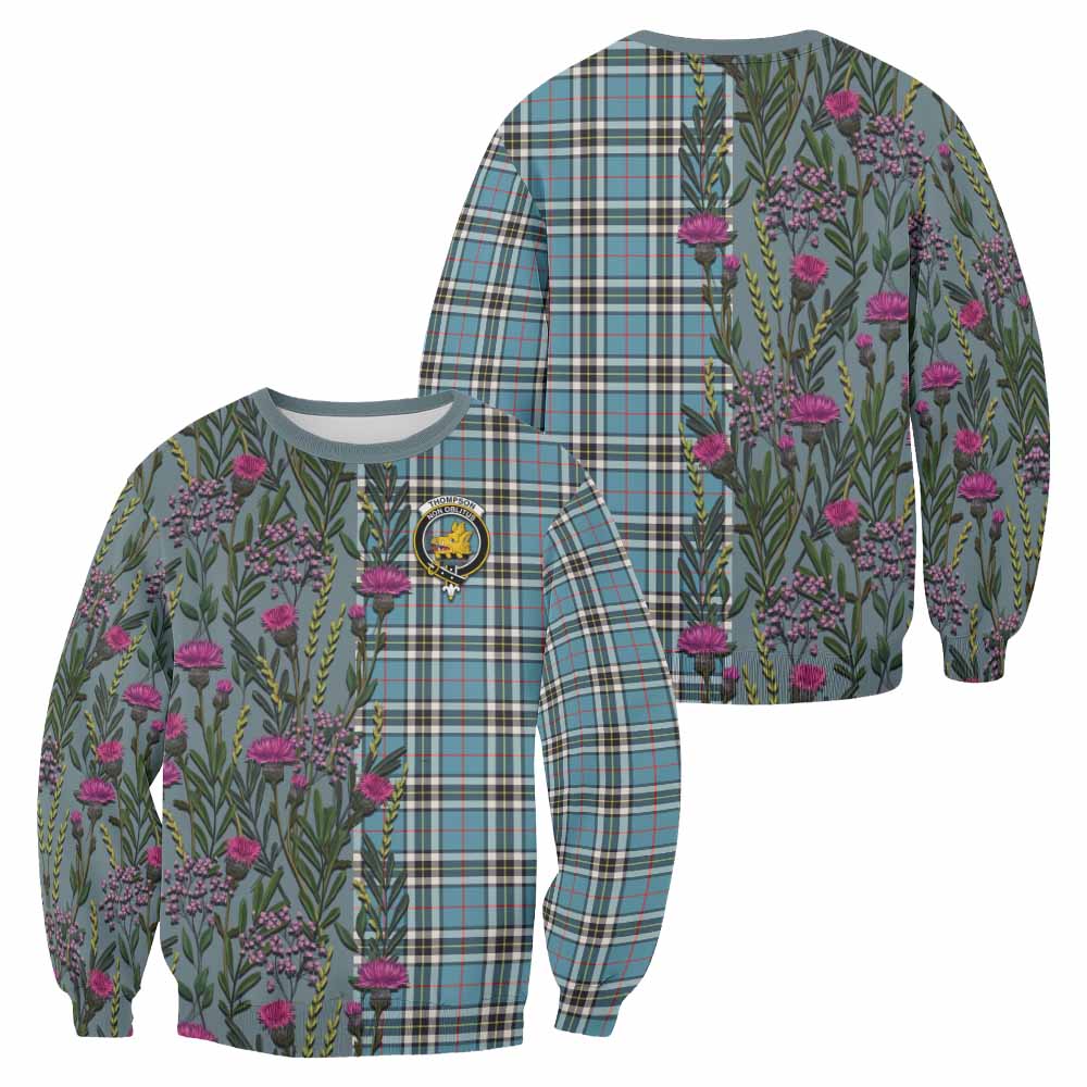Thompson (Thomson) Family Crest Tartan Sweatshirt Scottish Thistle Flower Pattern Half Style - Tartan Vibes Clothing