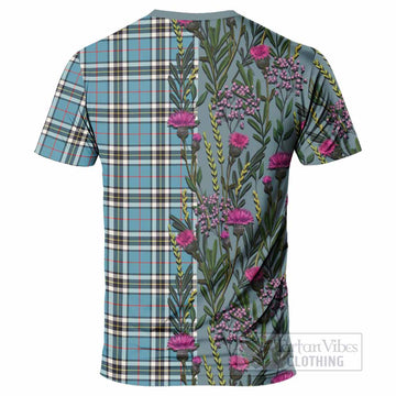 Thompson (Thomson) Family Crest Tartan T-Shirt Scottish Thistle Flower Pattern Half Style - Tartan Vibes Clothing