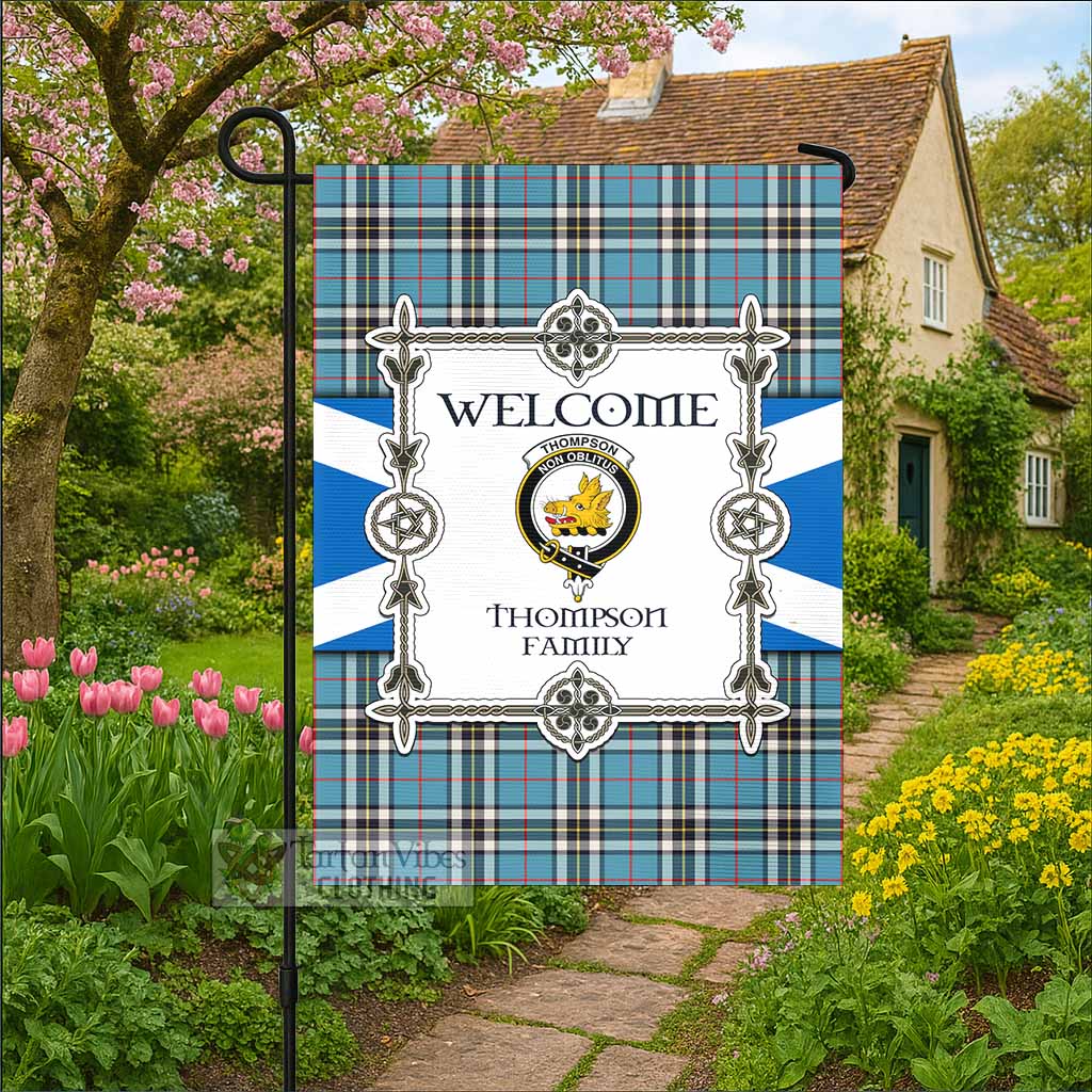 Thompson (Thomson) Family Crest Tartan Welcome Garden Flag Saltire Harmony Style - Tartan Vibes Clothing