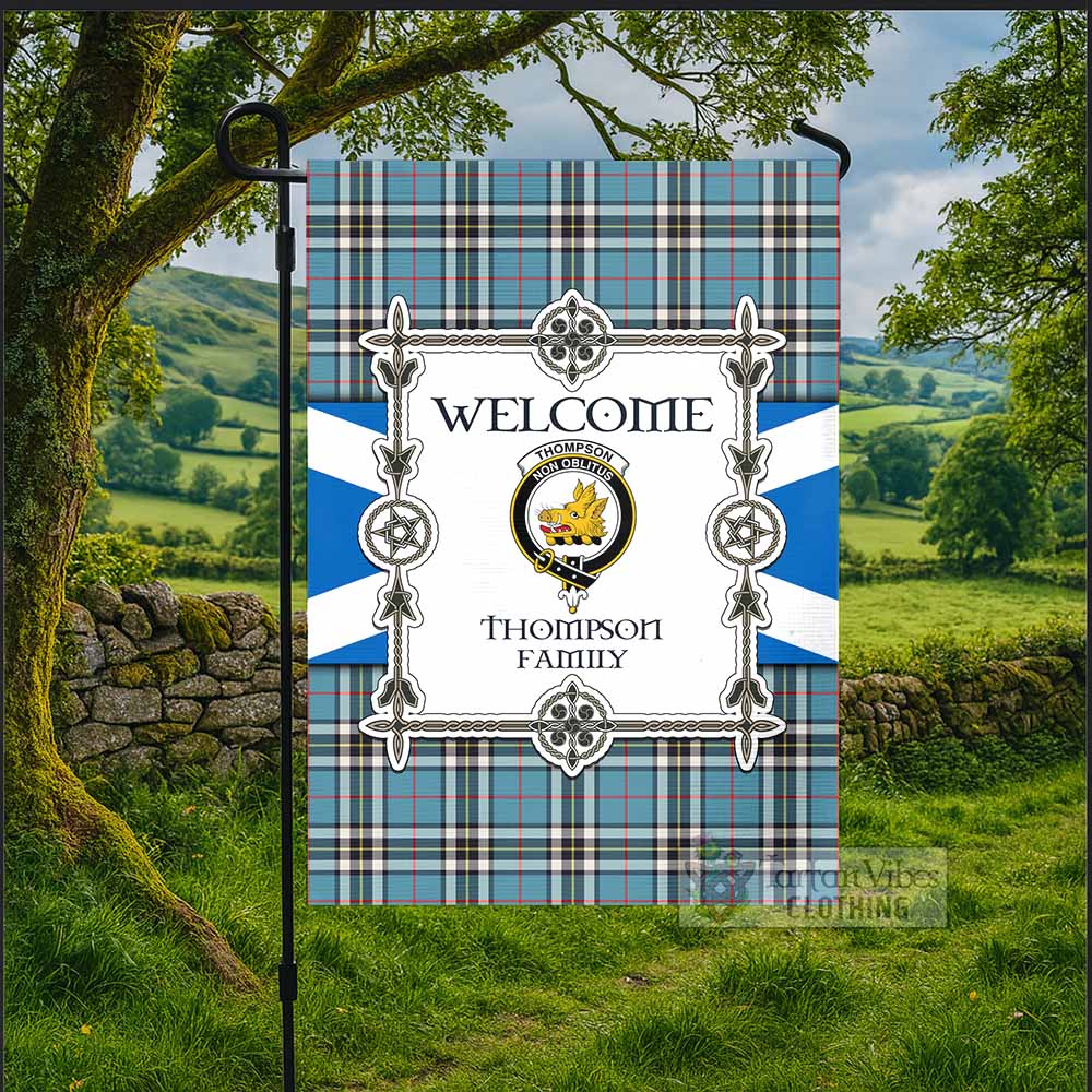 Thompson (Thomson) Family Crest Tartan Welcome Garden Flag Saltire Harmony Style - Tartan Vibes Clothing