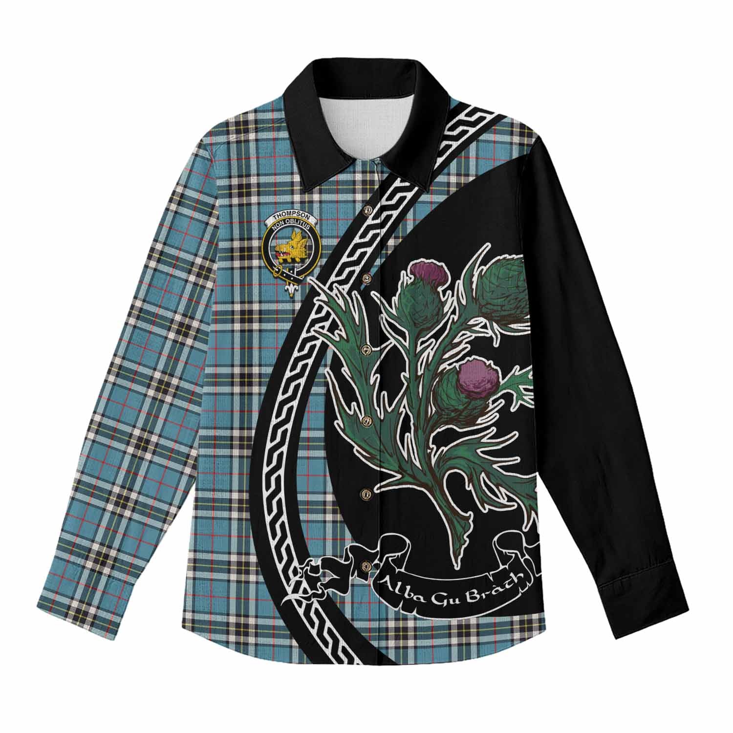 Thompson (Thomson) Family Crest Tartan Women Casual Shirt Alba Thistle Inspired - Tartan Vibes Clothing