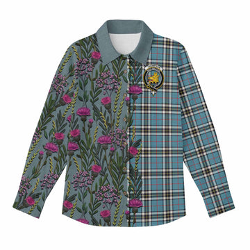 Thompson (Thomson) Family Crest Tartan Women Casual Shirt Scottish Thistle Flower Pattern Half Style - Tartan Vibes Clothing