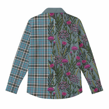 Thompson (Thomson) Family Crest Tartan Women Casual Shirt Scottish Thistle Flower Pattern Half Style - Tartan Vibes Clothing