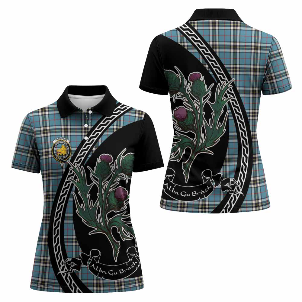 Thompson (Thomson) Family Crest Tartan Women Polo Shirt Alba Thistle Inspired - Tartan Vibes Clothing