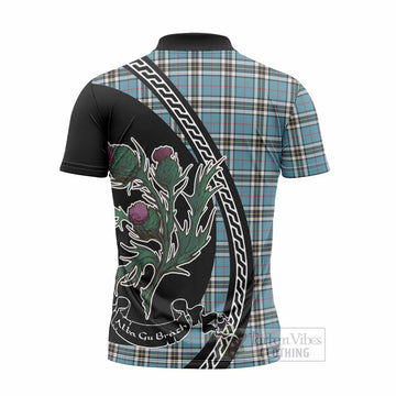 Thompson (Thomson) Family Crest Tartan Zipper Polo Shirt Alba Thistle Inspired - Tartan Vibes Clothing