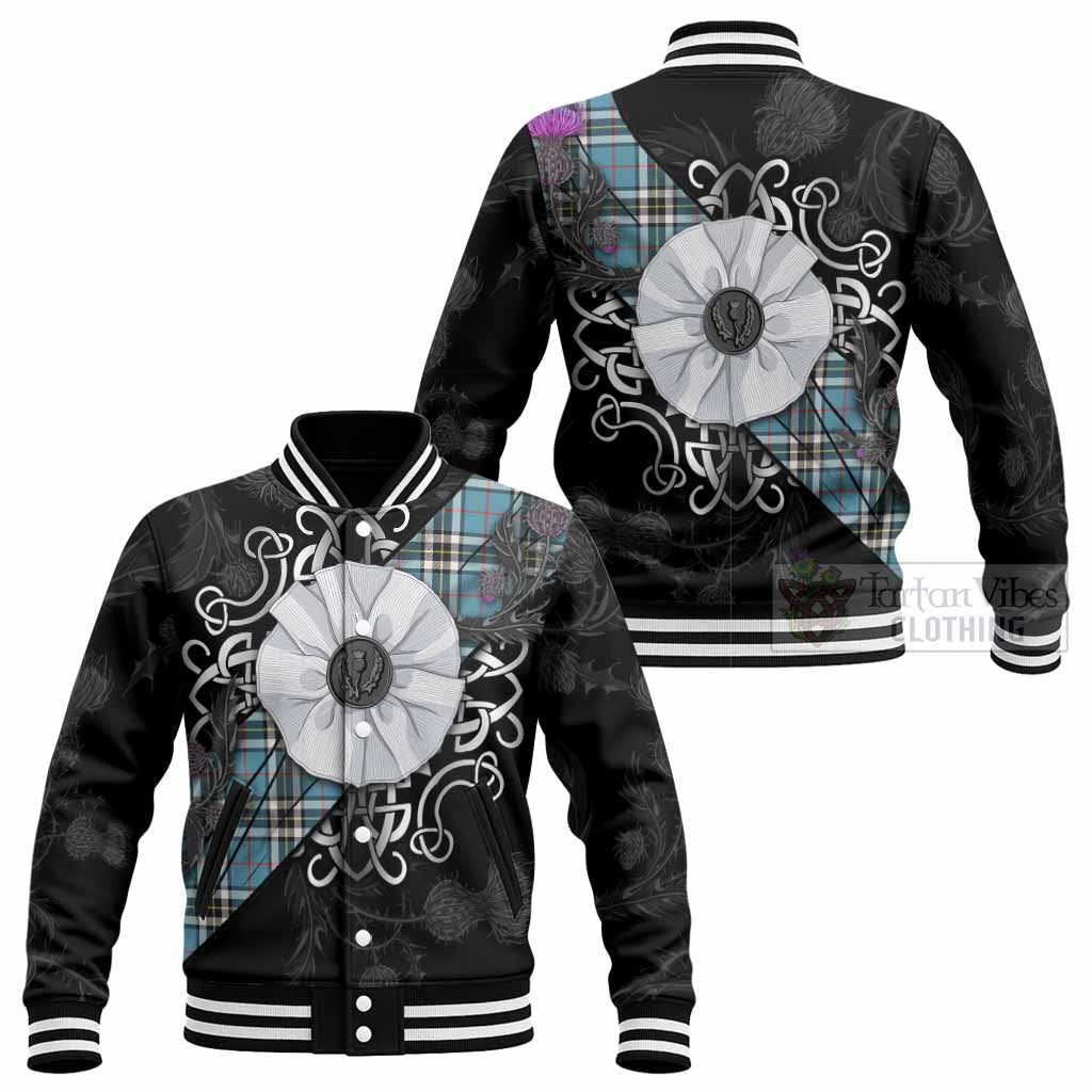Thompson (Thomson) Tartan Baseball Jacket Jacobite White Rose - Tartan Vibes Clothing