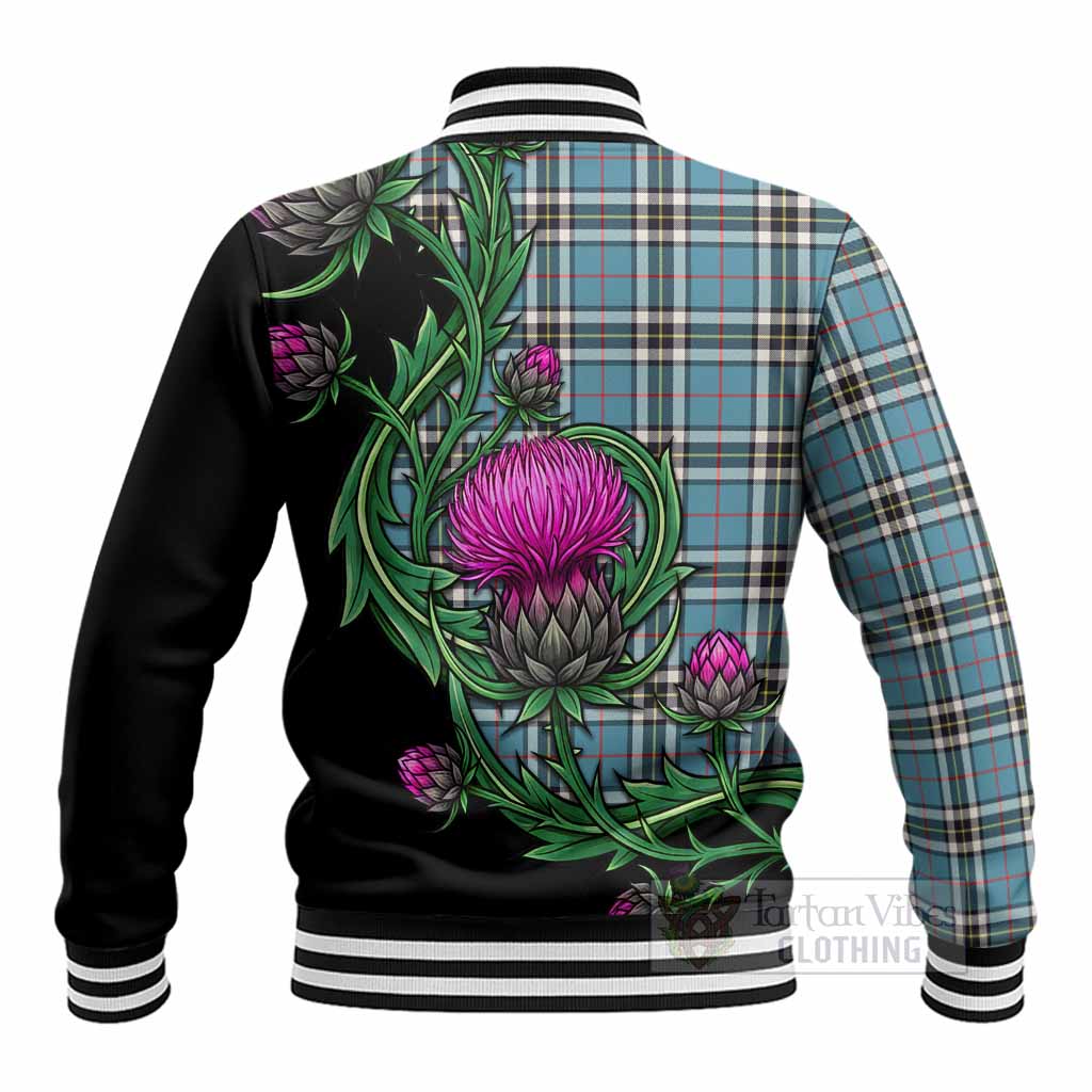 Thompson (Thomson) Tartan Baseball Jacket Resilient Scottish Thistle - Tartan Vibes Clothing