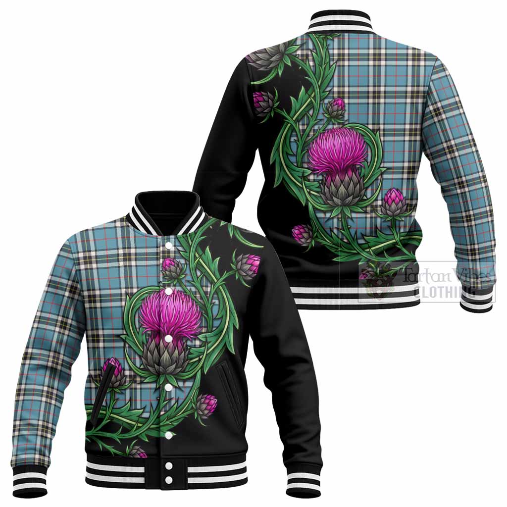 Thompson (Thomson) Tartan Baseball Jacket Resilient Scottish Thistle - Tartan Vibes Clothing