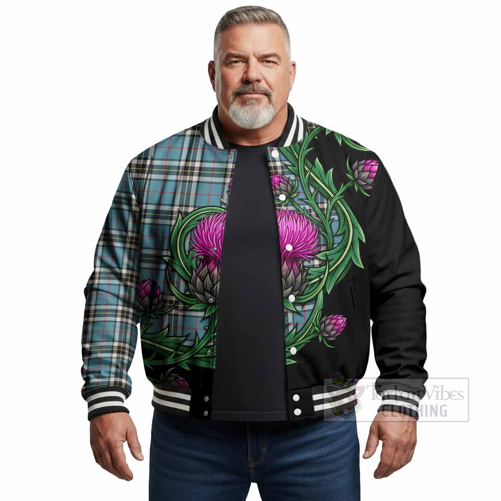 Thompson (Thomson) Tartan Baseball Jacket Resilient Scottish Thistle - Tartan Vibes Clothing