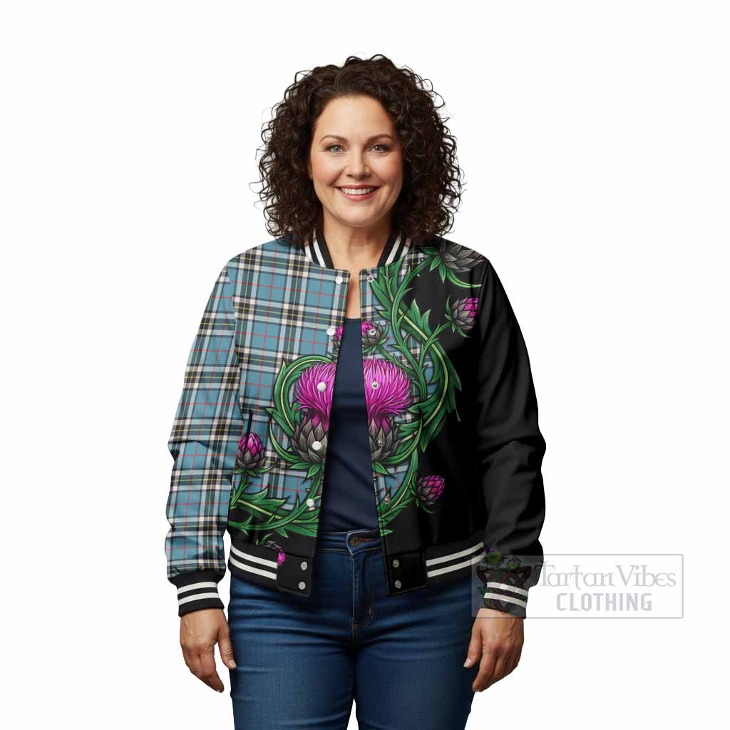 Thompson (Thomson) Tartan Baseball Jacket Resilient Scottish Thistle - Tartan Vibes Clothing