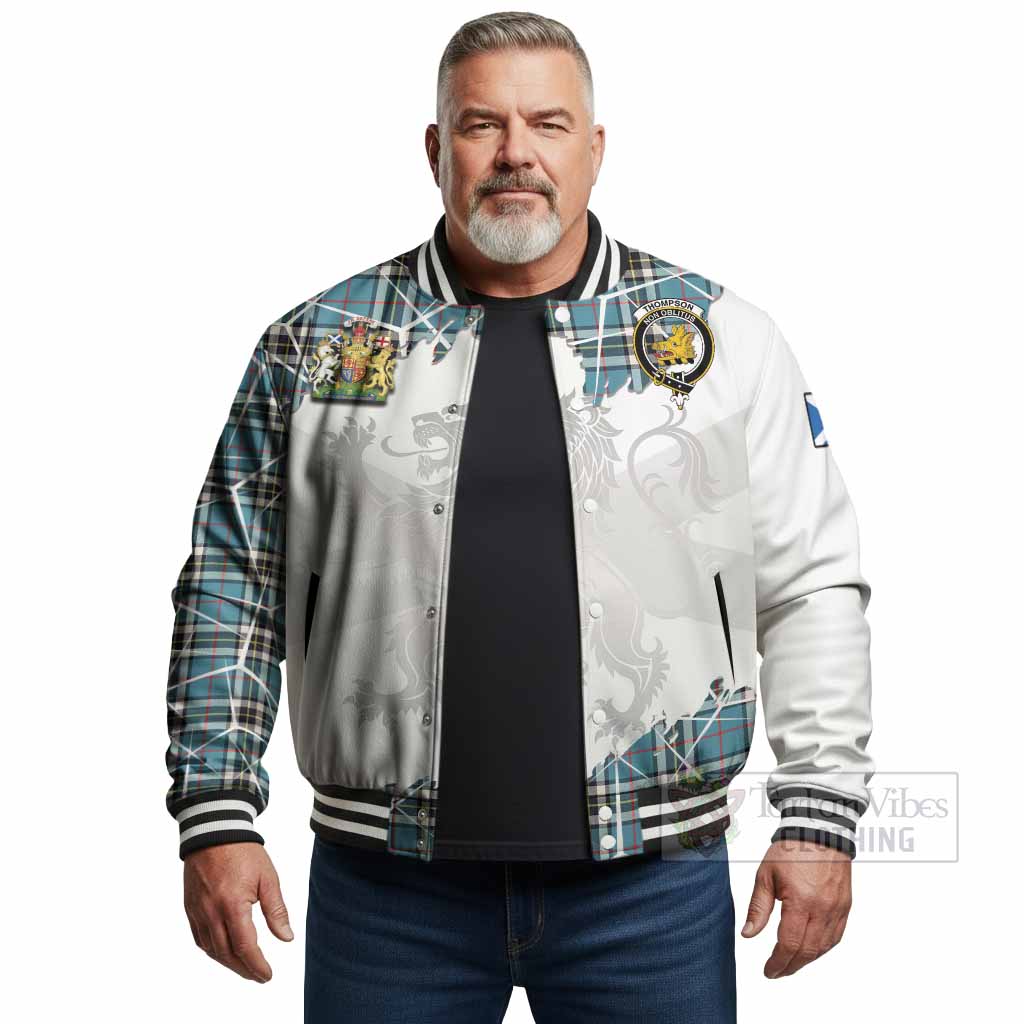Thompson (Thomson) Tartan Baseball Jacket with Family Crest and Lion Rampant Grunge Style