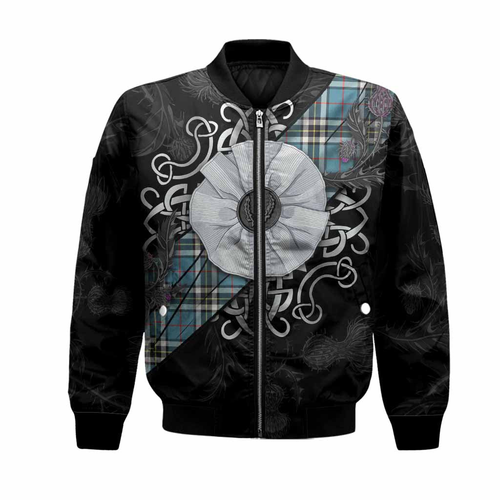 Thompson (Thomson) Tartan Bomber Jacket Jacobite White Rose Unisex Black - Tartan Vibes Clothing