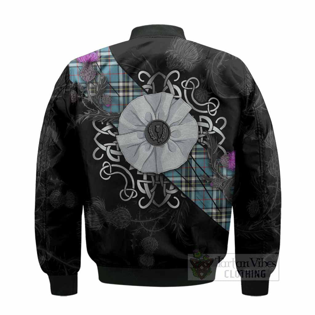 Thompson (Thomson) Tartan Bomber Jacket Jacobite White Rose - Tartan Vibes Clothing