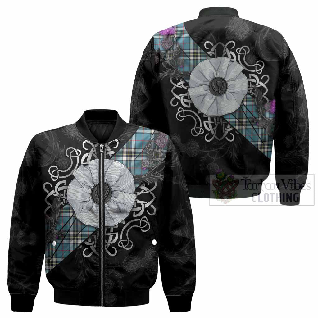 Thompson (Thomson) Tartan Bomber Jacket Jacobite White Rose - Tartan Vibes Clothing