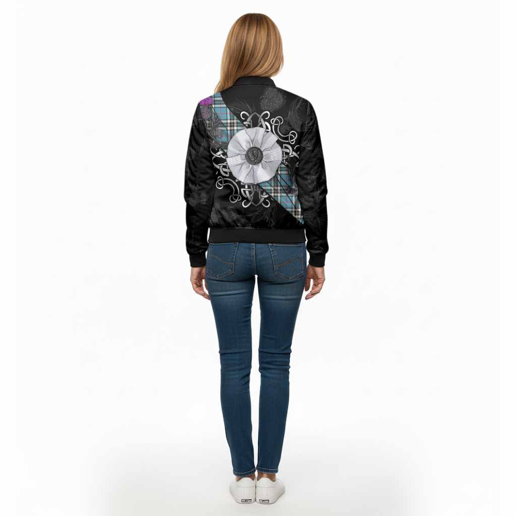 Thompson (Thomson) Tartan Bomber Jacket Jacobite White Rose - Tartan Vibes Clothing