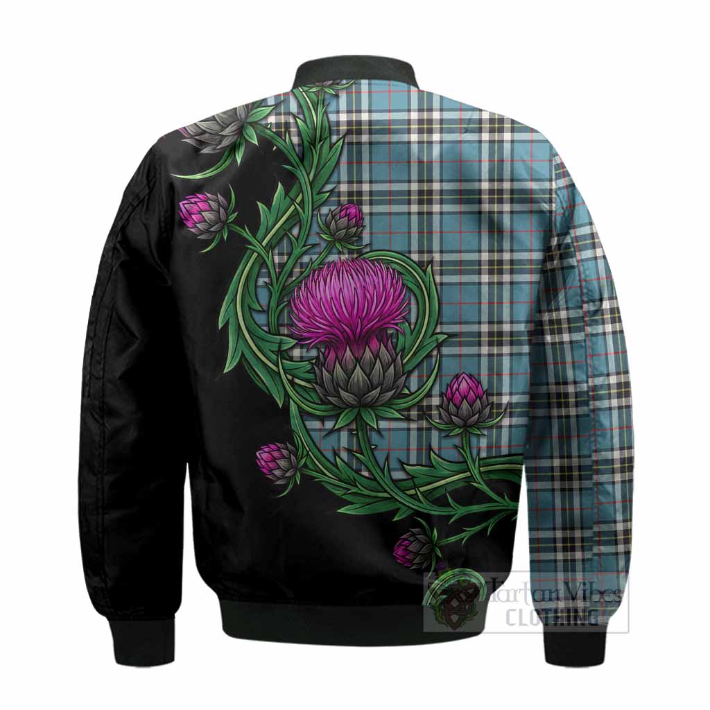 Thompson (Thomson) Tartan Bomber Jacket Resilient Scottish Thistle - Tartan Vibes Clothing